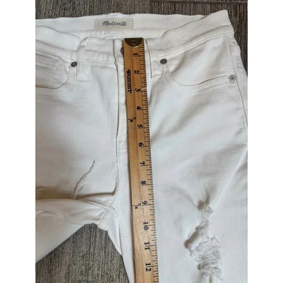 Madewell White Ripped Distressed High Rise Crop‎ Skinny Jeans Raw Hem - Picture 6 of 6